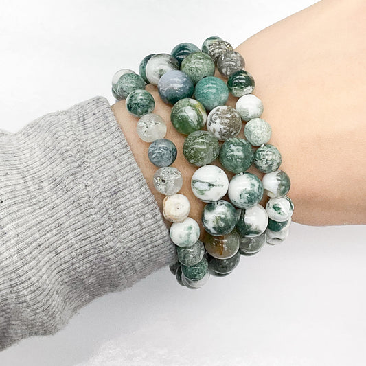 Tree Moss Agate Beaded Gemstone Bracelet