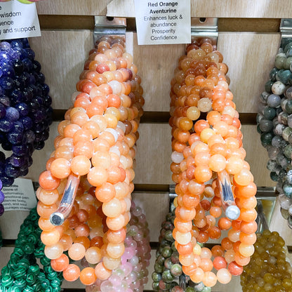 Red Orange Aventurine Beaded Gemstone Bracelet