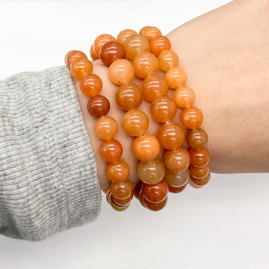 Red Orange Aventurine Beaded Gemstone Bracelet