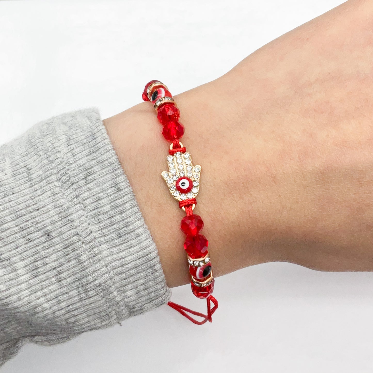 Red Evil Eye Hamsa Adjustable String Bracelet