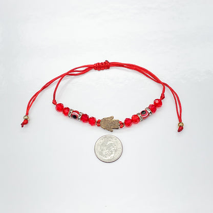 Red Evil Eye Hamsa Adjustable String Bracelet