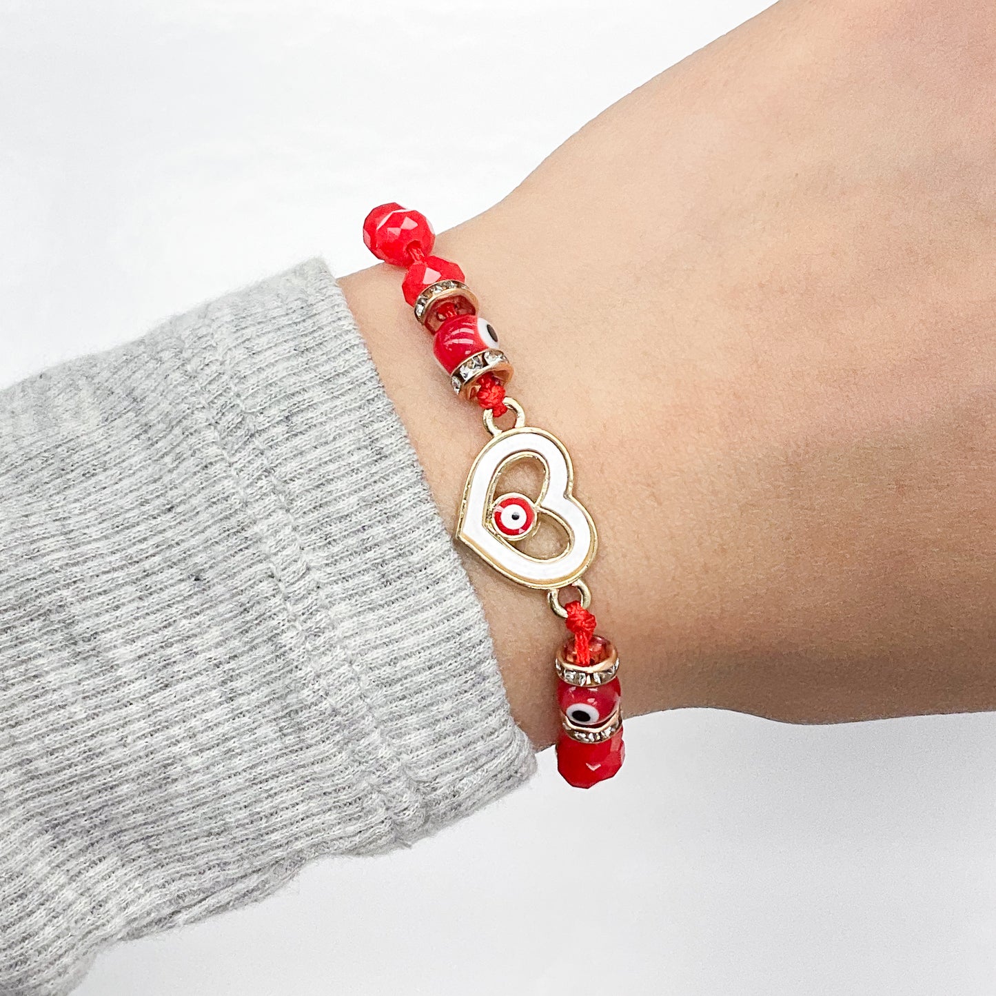 Evil Eye Heart Red String Bracelet