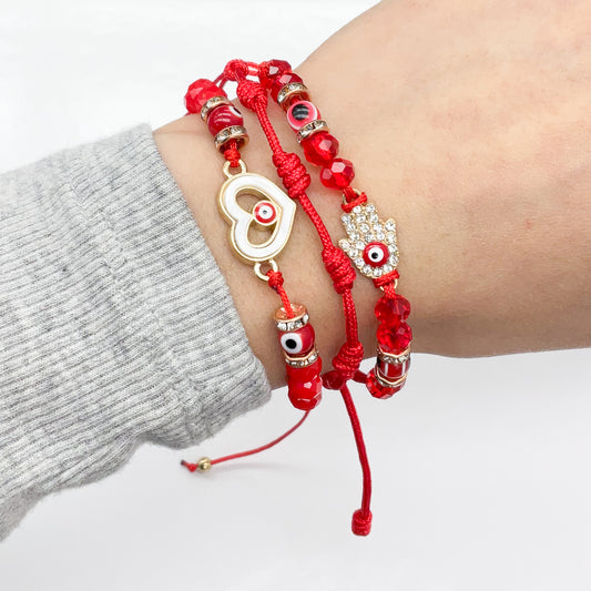 Evil Eye Heart Red String Bracelet