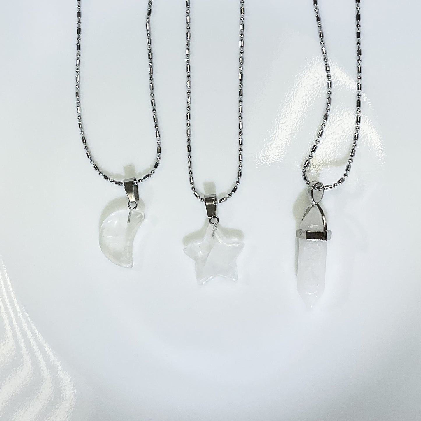 White Clear Quartz Crystal Necklace