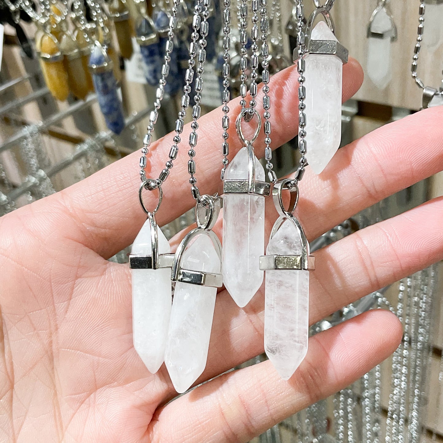 White Clear Quartz Crystal Necklace