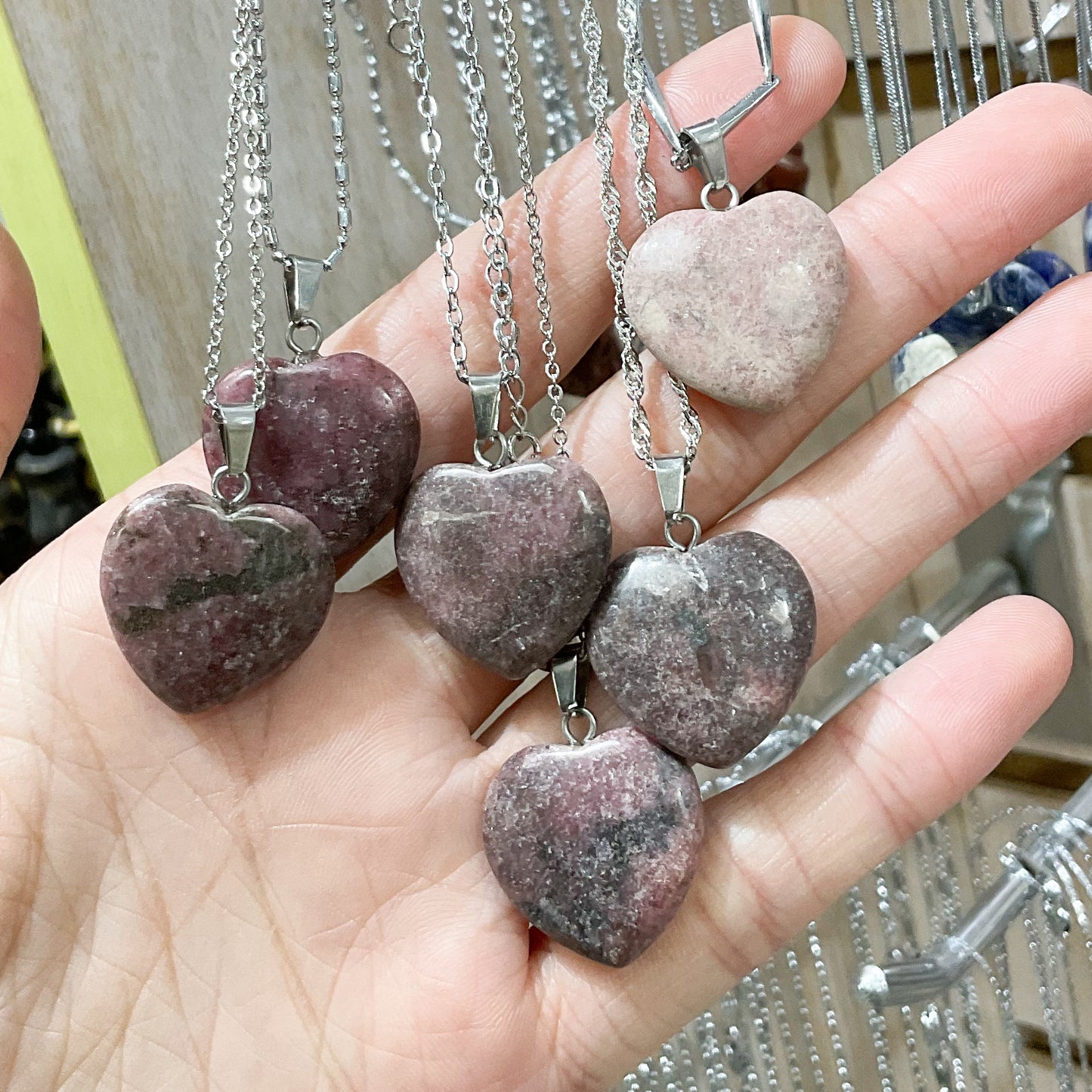 Thulite Crystal Heart Necklace