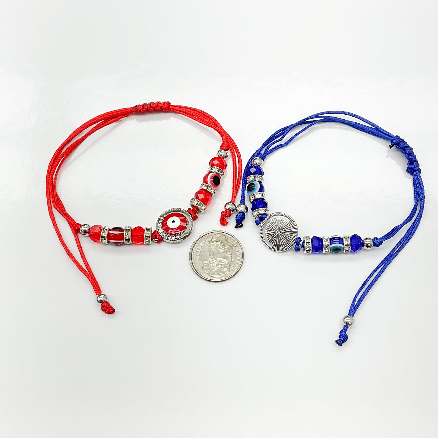 Blue and Red Evil Eye String Bracelet