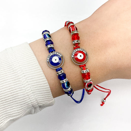 Blue and Red Evil Eye String Bracelet