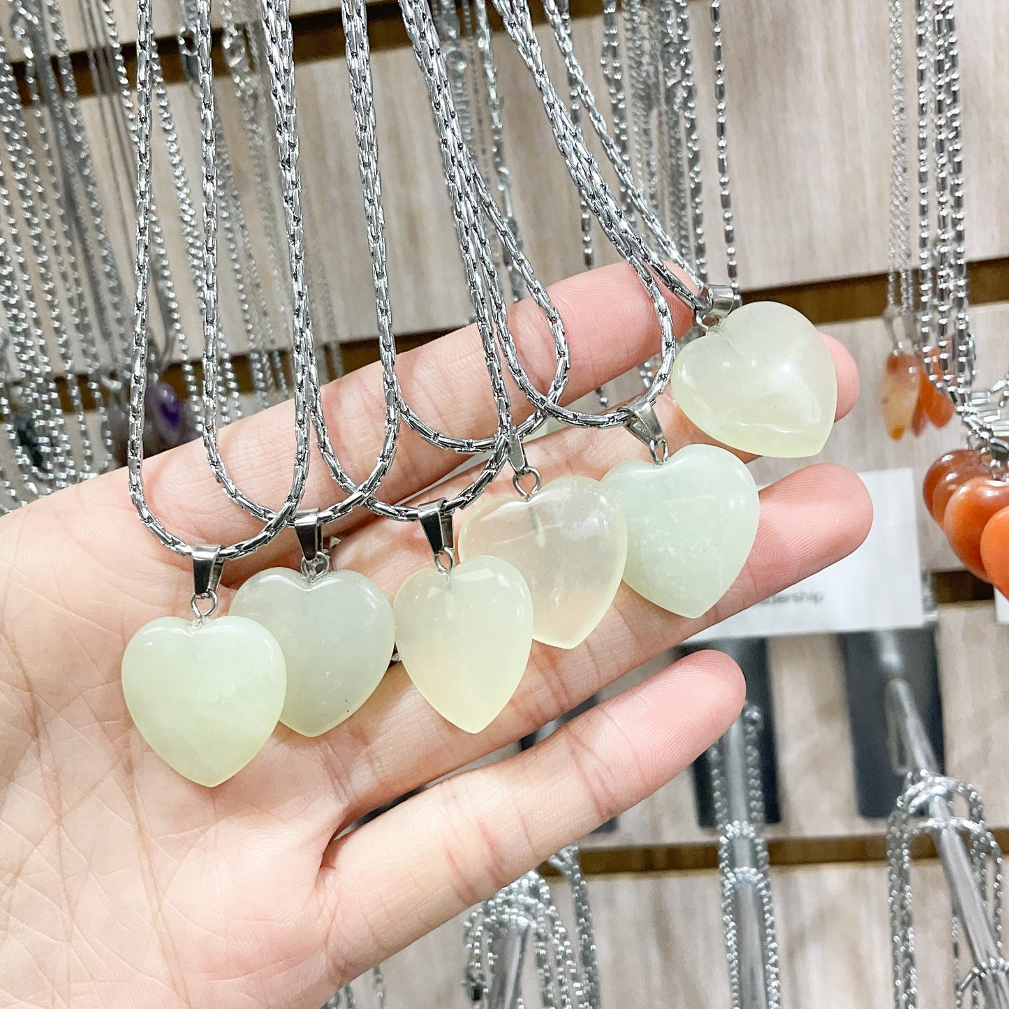 Light Green Chinese Jade Heart Crystal Necklace