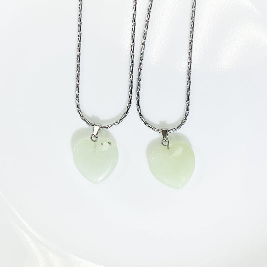 Light Green Chinese Jade Heart Crystal Necklace