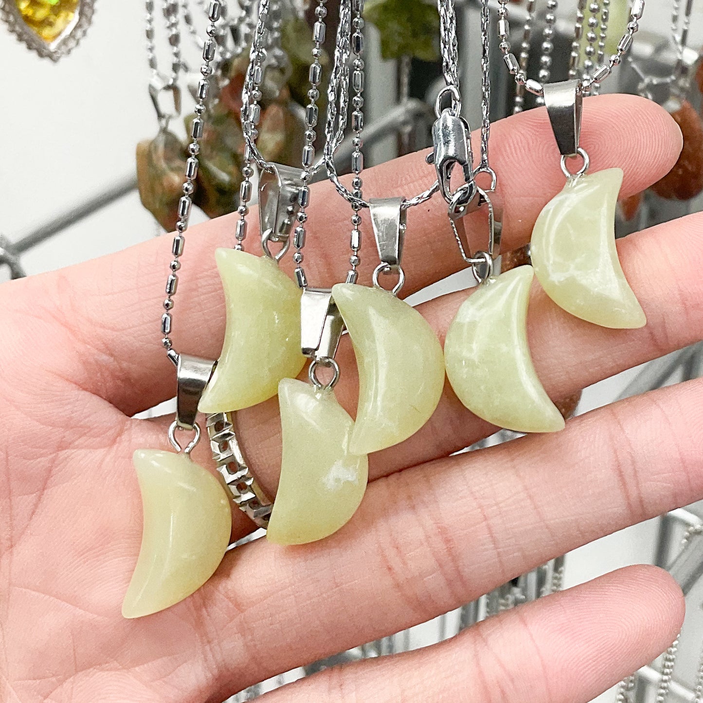 Olive Jade Moon Crystal Necklace