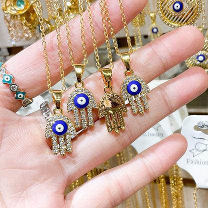 Blue Evil Eye Hamsa Gold-plated Necklace