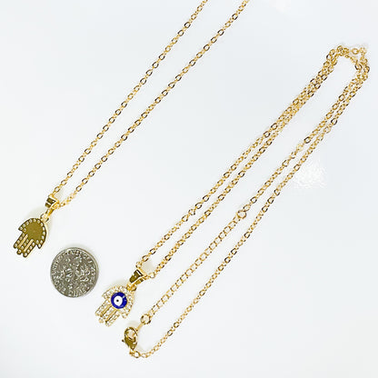 Blue Evil Eye Hamsa Gold-plated Necklace