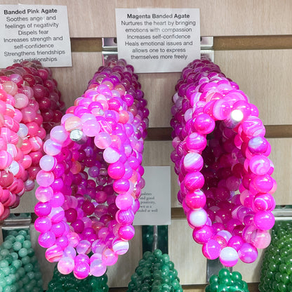 Magenta Banded Agate Beaded Bracelet