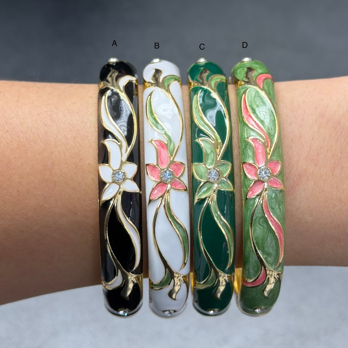 10 mm Floral Enamel Bangle with CZ stones