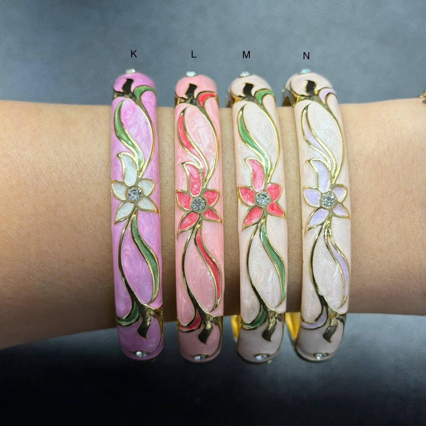 10 mm Floral Enamel Bangle with CZ stones