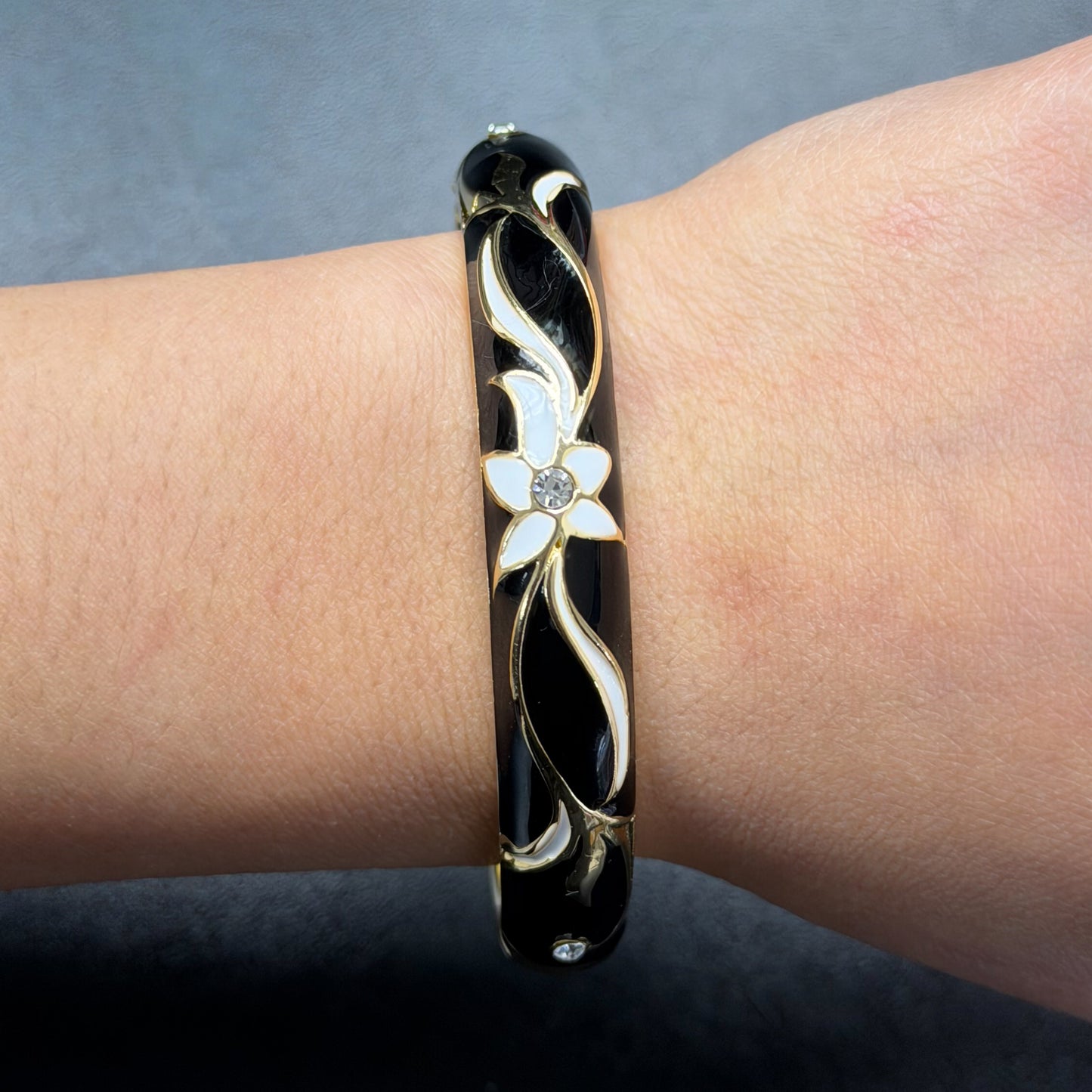 10 mm Floral Enamel Bangle with CZ stones