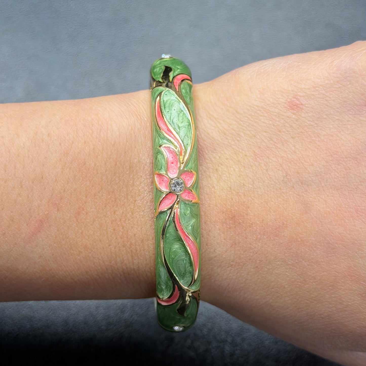10 mm Floral Enamel Bangle with CZ stones