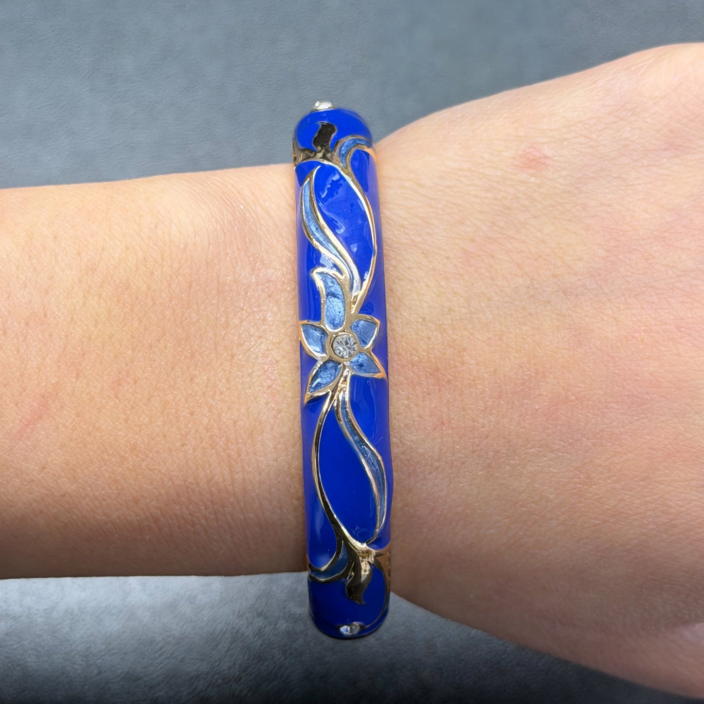 10 mm Floral Enamel Bangle with CZ stones