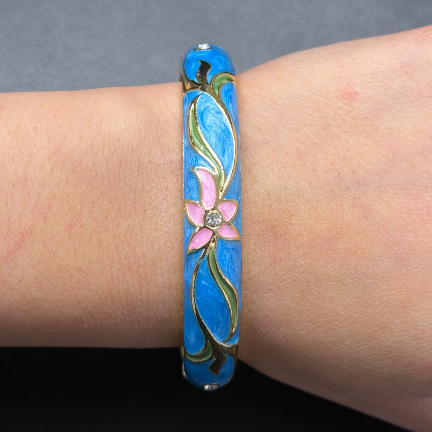 10 mm Floral Enamel Bangle with CZ stones
