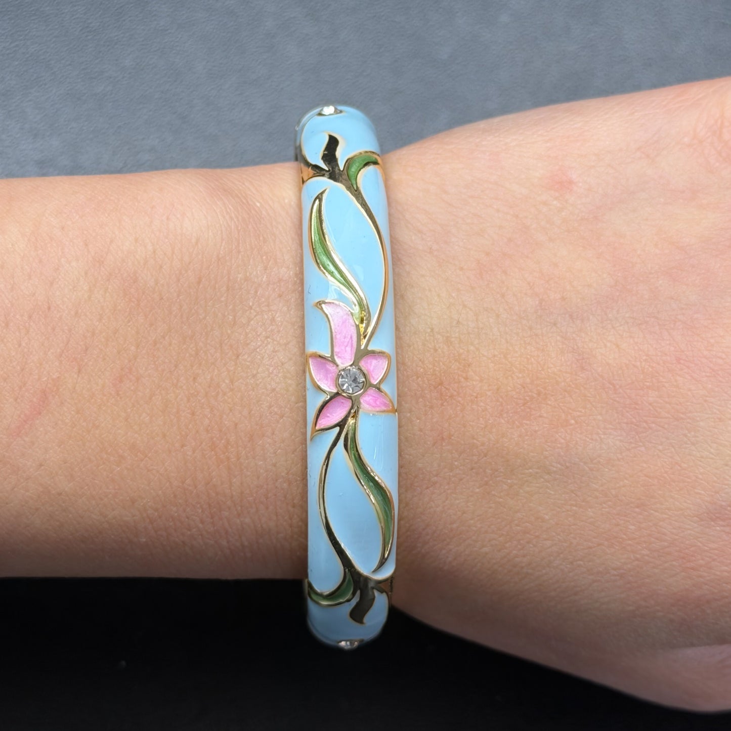 10 mm Floral Enamel Bangle with CZ stones