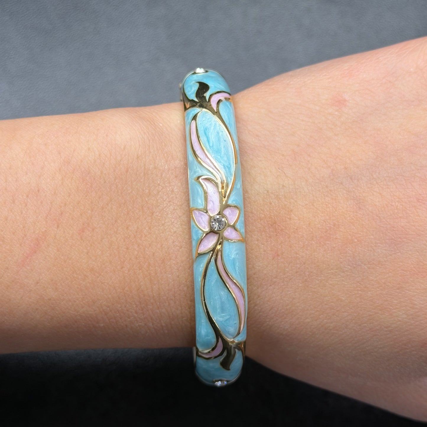 10 mm Floral Enamel Bangle with CZ stones