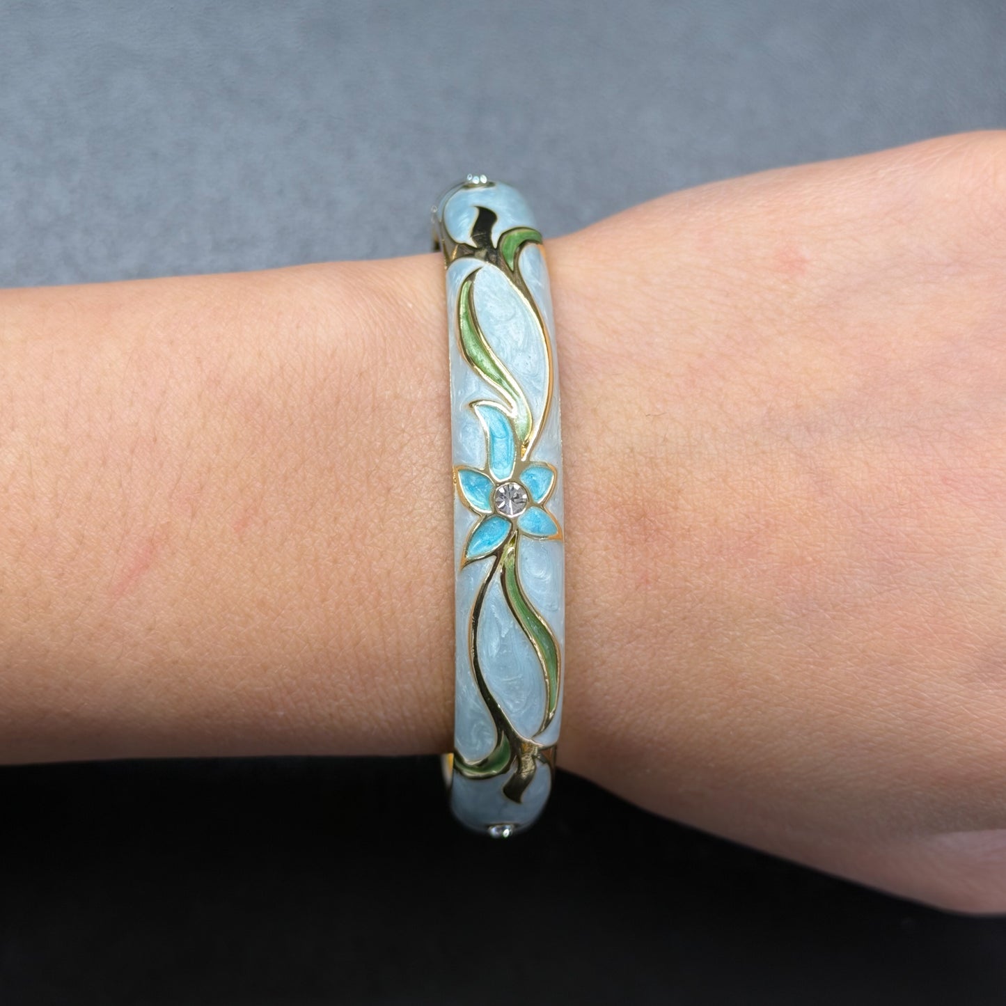 10 mm Floral Enamel Bangle with CZ stones