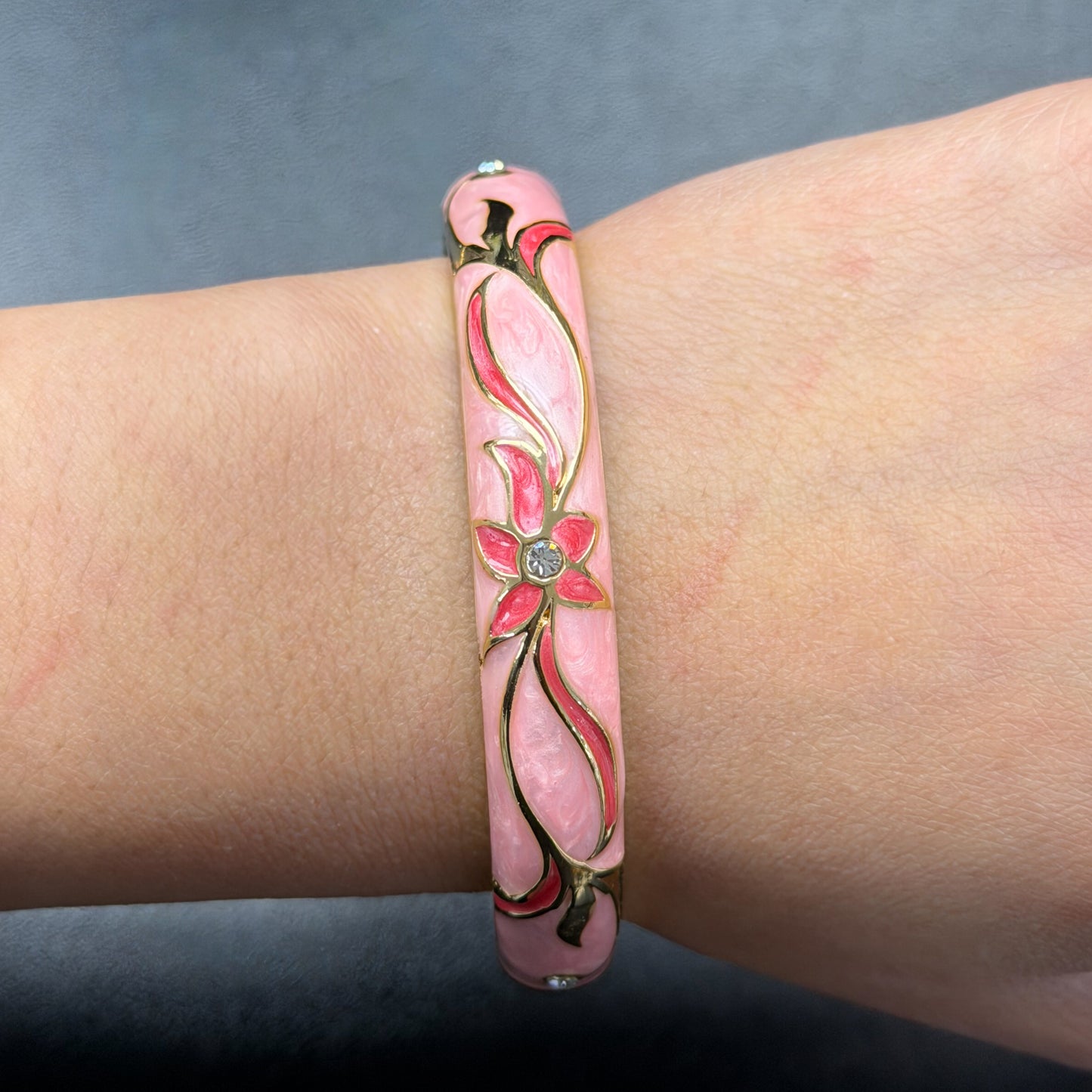 10 mm Floral Enamel Bangle with CZ stones
