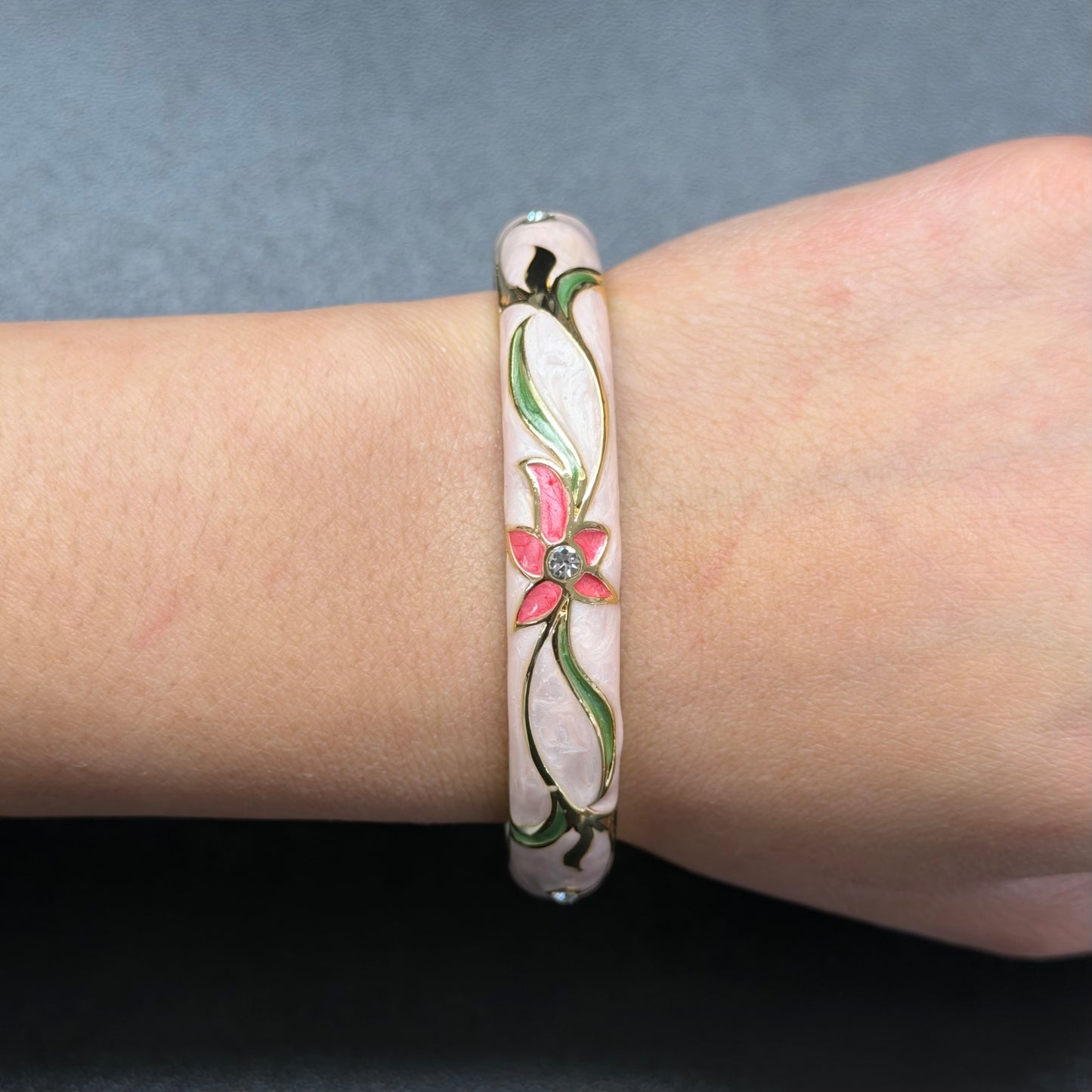 10 mm Floral Enamel Bangle with CZ stones