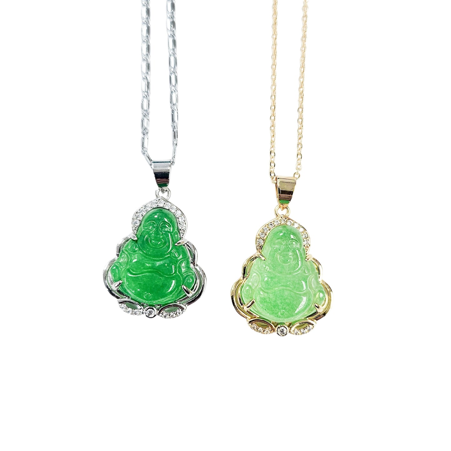 Green Jade Laughing Buddha Necklace