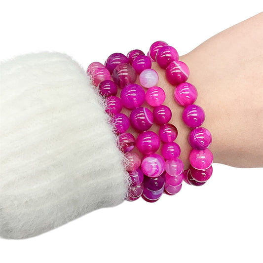 Magenta Banded Agate Beaded Bracelet