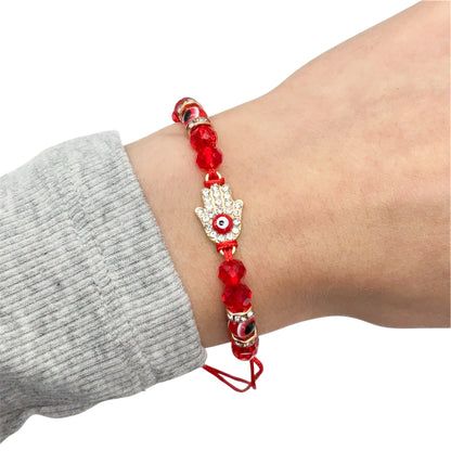 Red Evil Eye Hamsa Adjustable String Bracelet