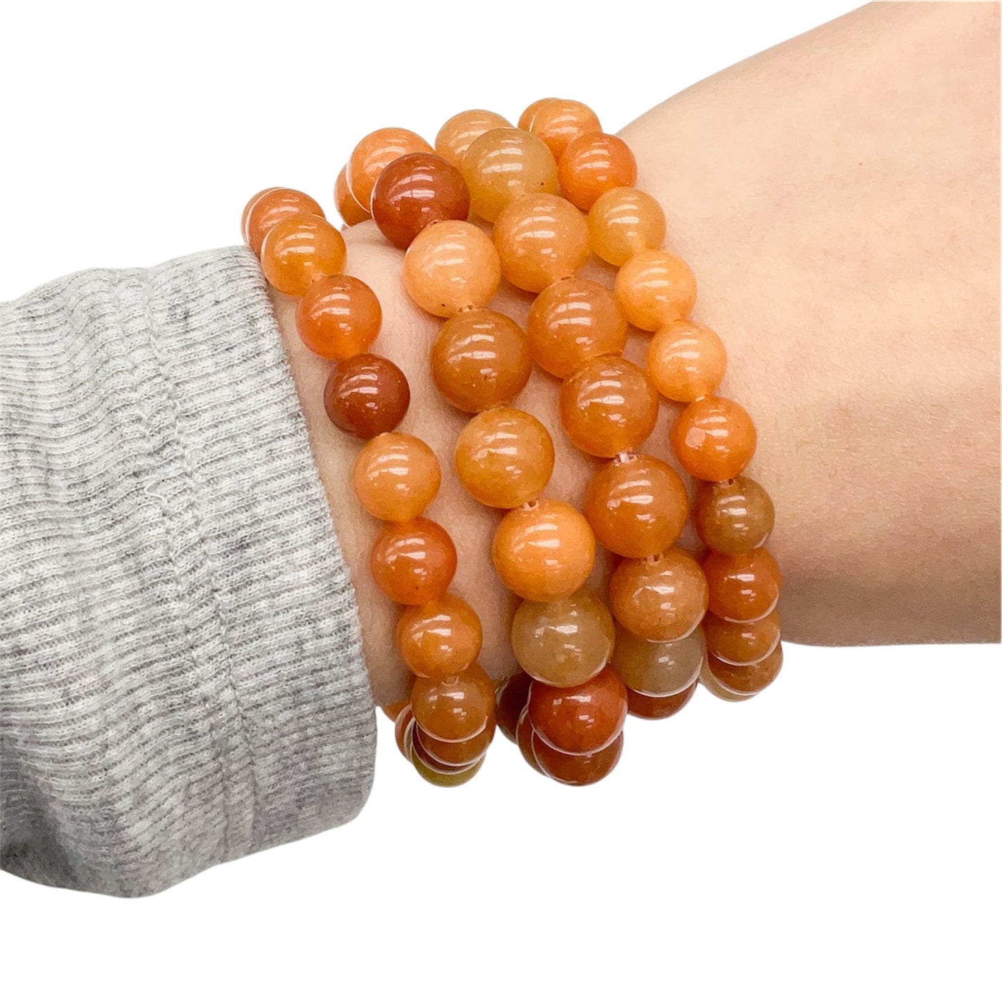 Red Orange Aventurine Beaded Gemstone Bracelet