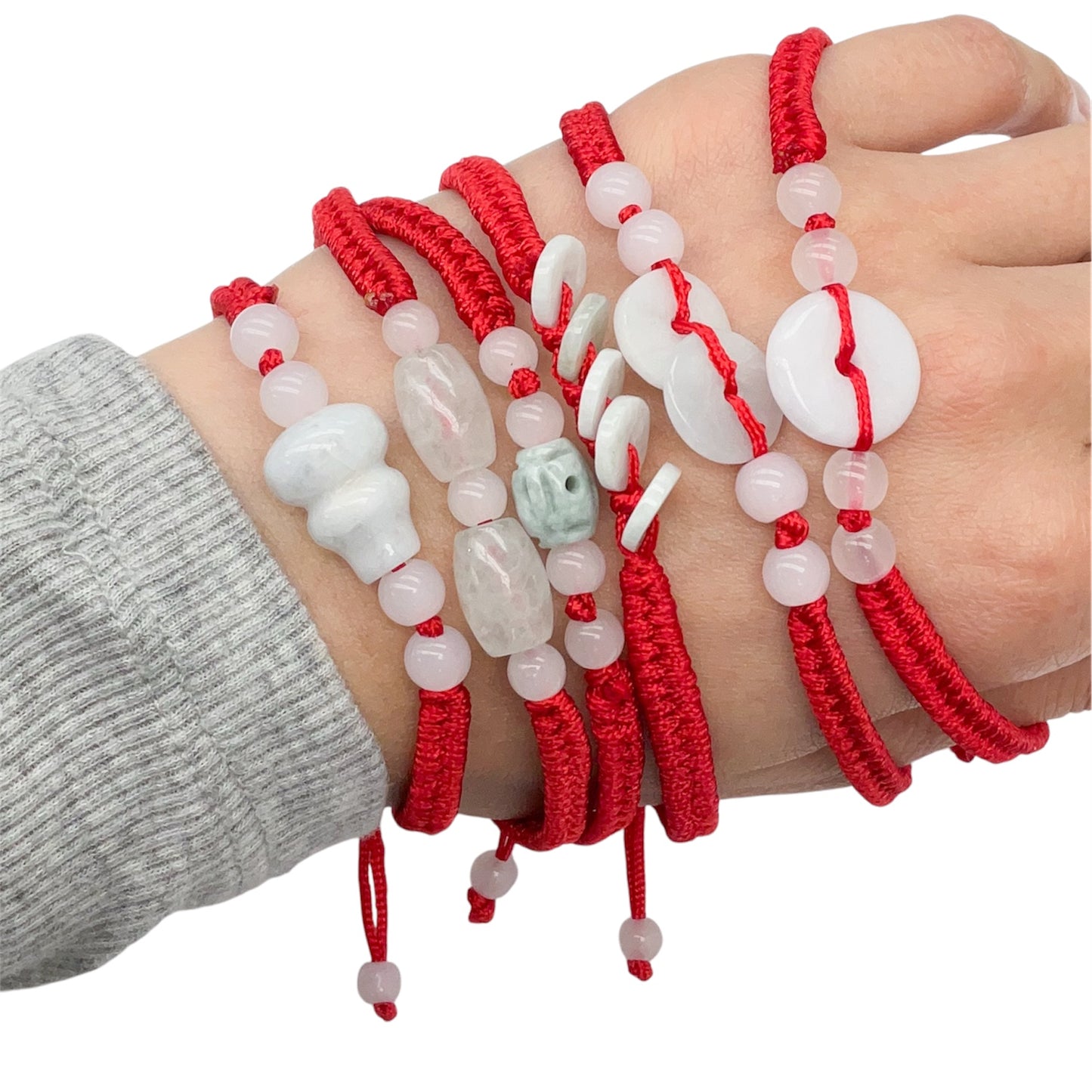 Red String White Jade Adjustable Bracelet for Good Luck