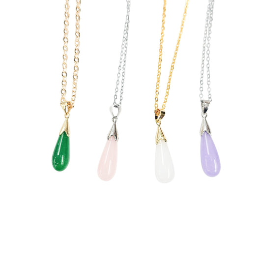 Rounded Jade Teardrop Necklace