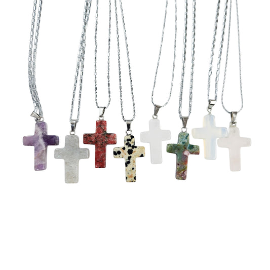 Crystal Cross Necklace in White Gold-plated