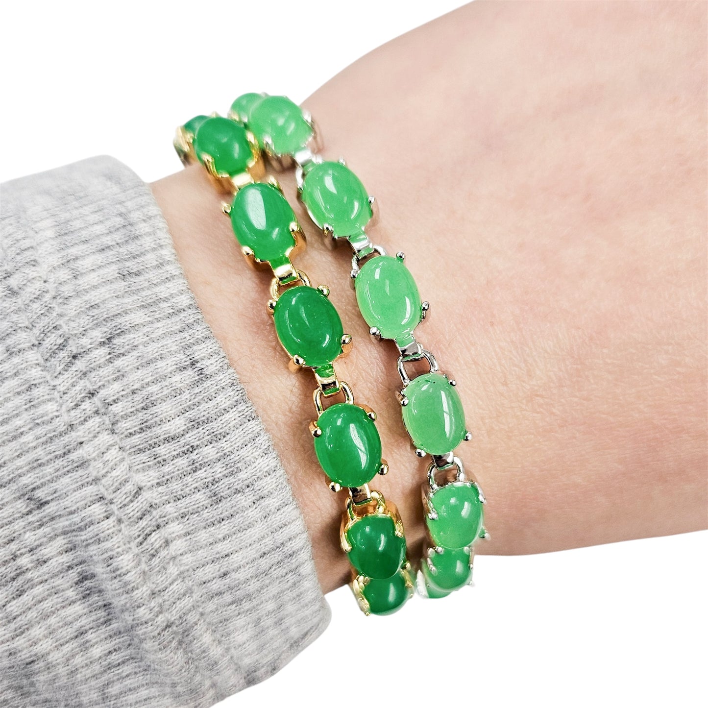 Green Oval Jade Clasp Bracelet