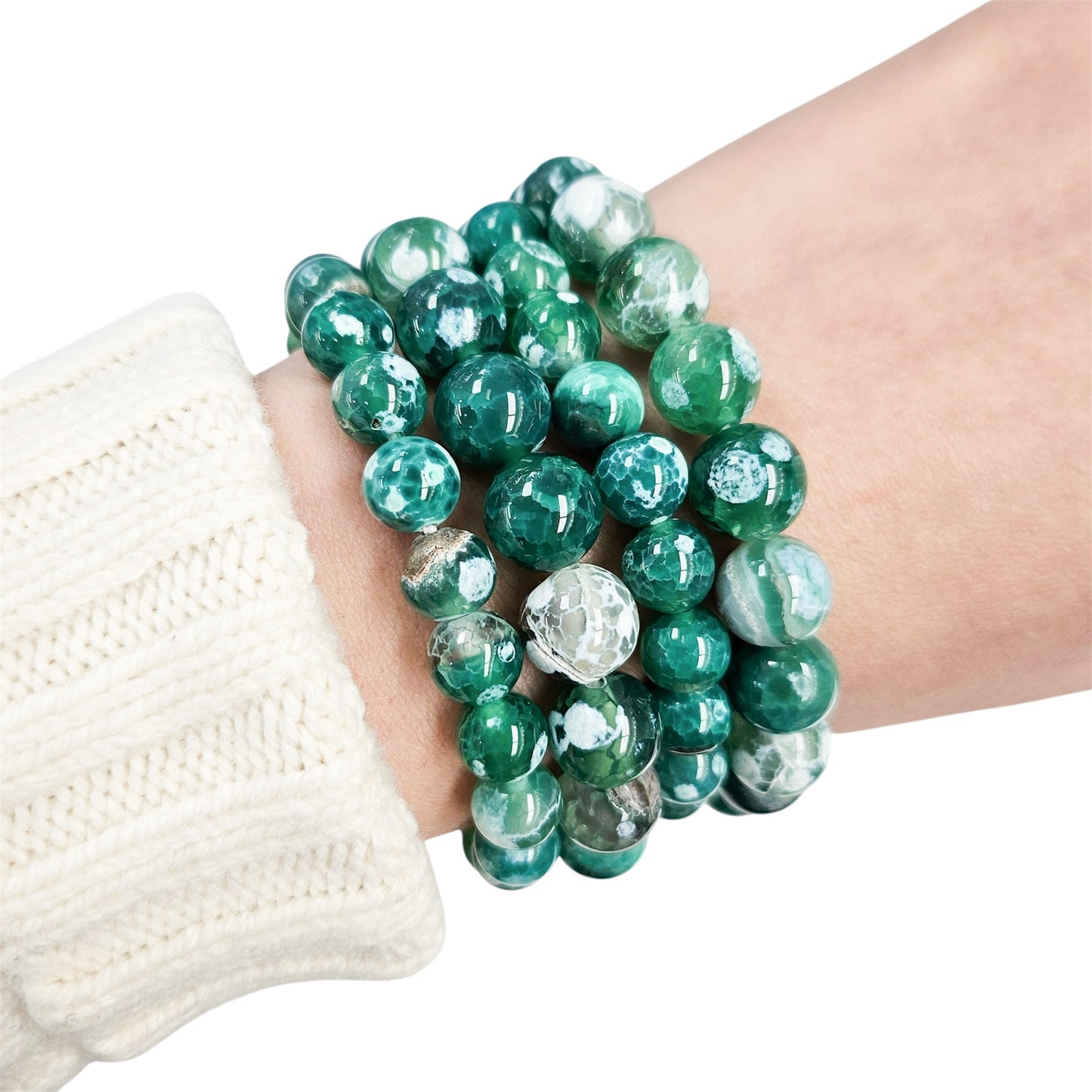 Green Fire Agate Beaded Bracelet