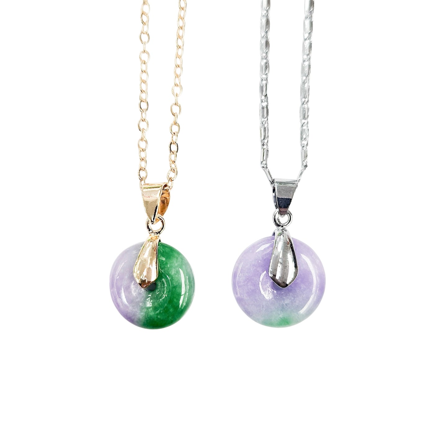 Green and Purple Multicolor Jade Donut Necklace