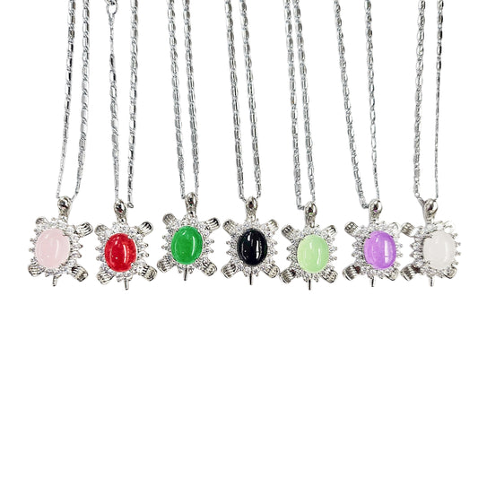 Little Jade Turtle Necklaces in White Gold-plated