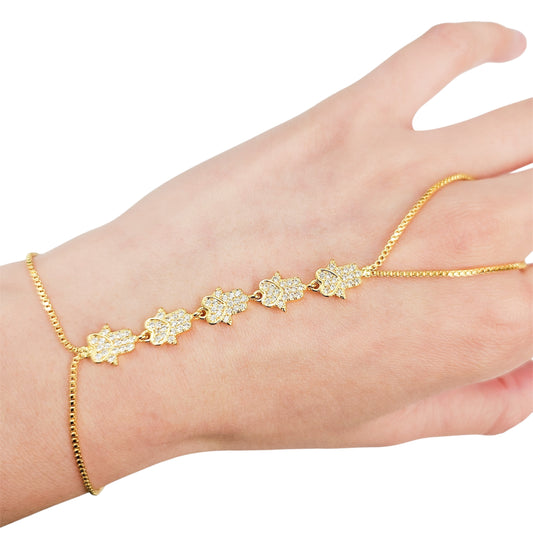 Hamsa Heart Gold Hand Chain