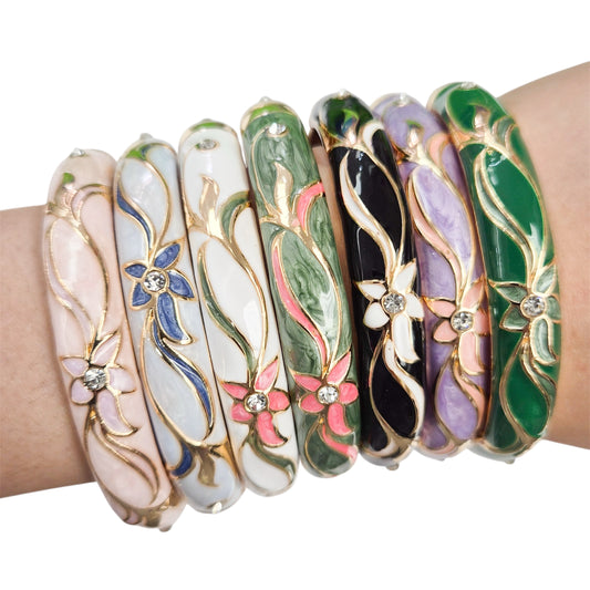 10 mm Floral Enamel Bangle with CZ stones