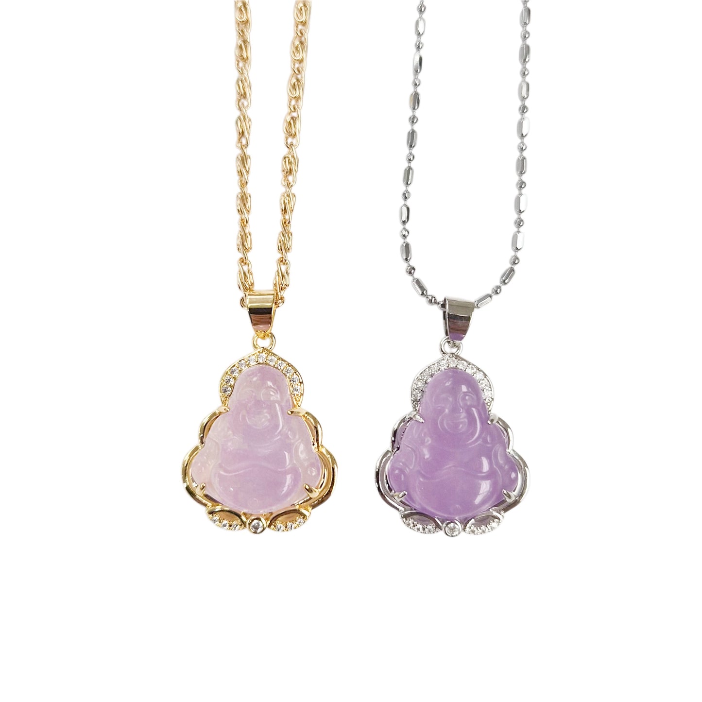 Lavender Purple Jade Buddha Necklace