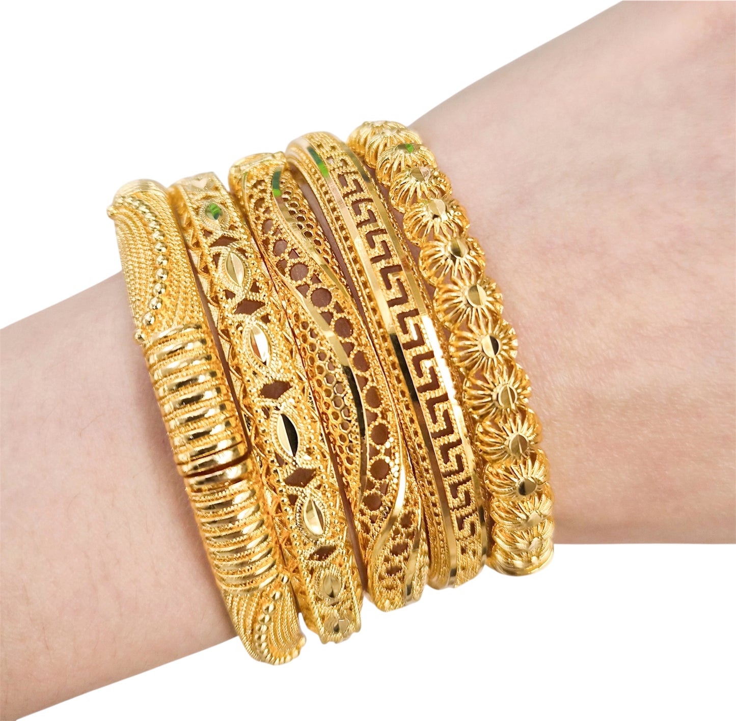 8 mm Textured Style Yellow Gold-plated Bangle