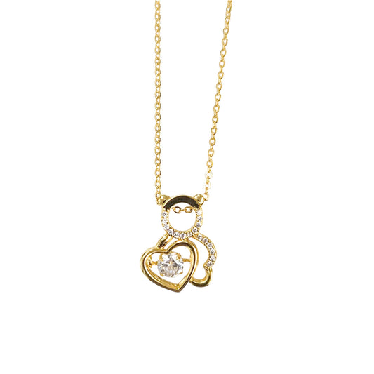 Gold-plated Bear and Heart Necklace