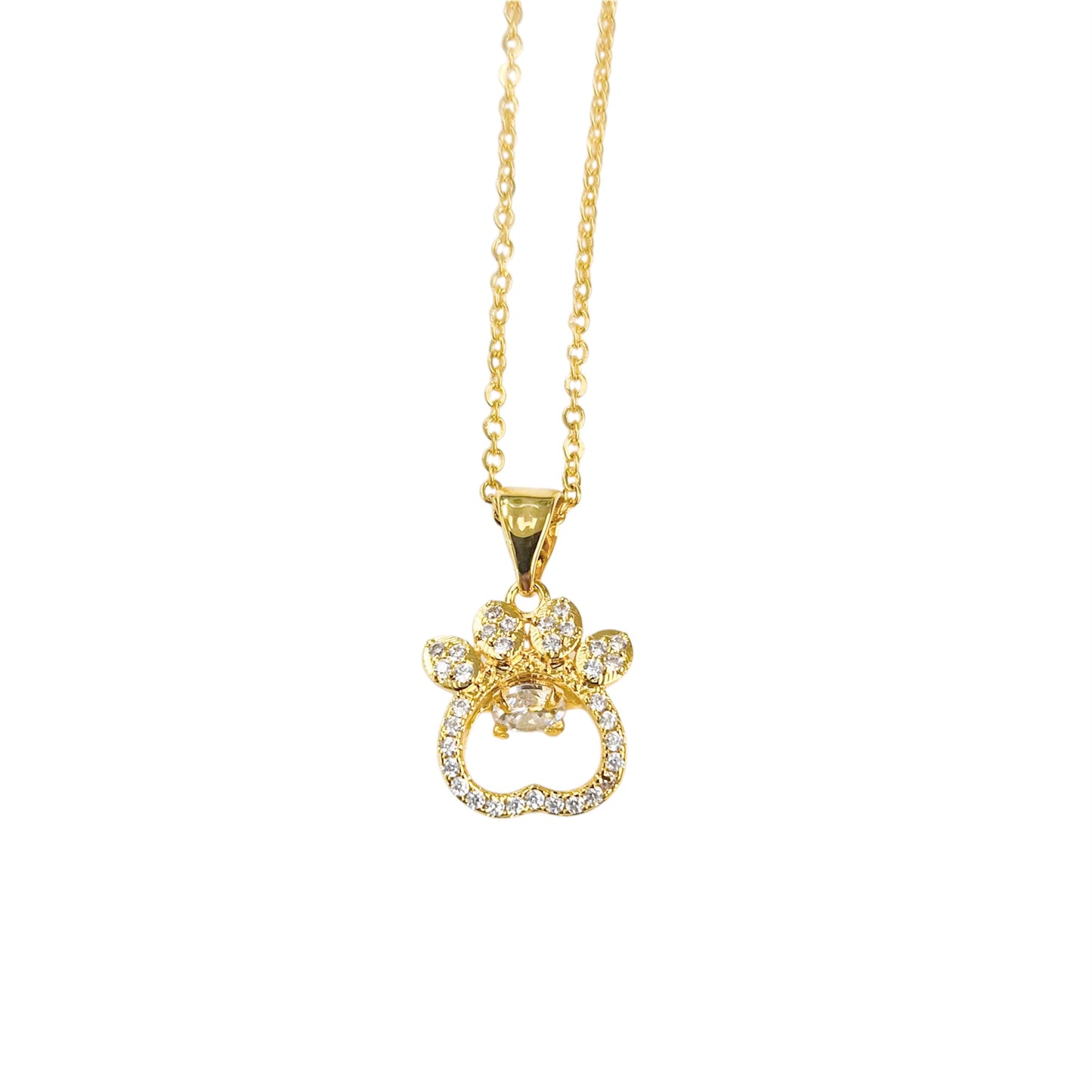 Gold-plated Bedazzled Paw Print Necklace