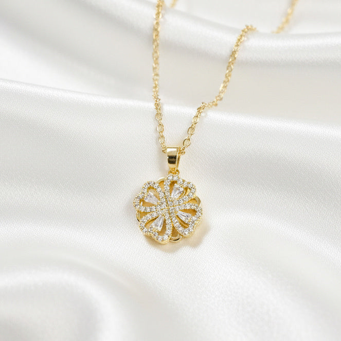 Bedazzled Clover Spinner Necklace