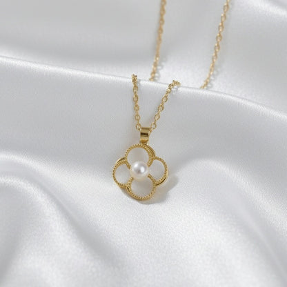 White Pearl Enamel Flower Spinner Necklace