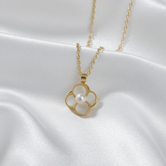 White Pearl Enamel Flower Spinner Necklace