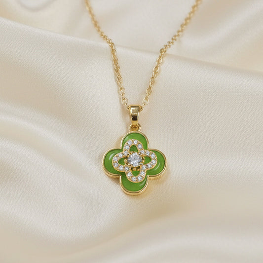 Green Enamel Sparkly Clover Fidget Spinner Necklace
